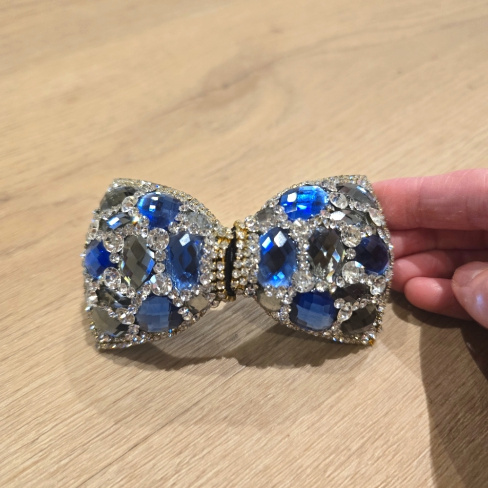 Elegant Blue & Silver Jewelled Bow Hair Clip